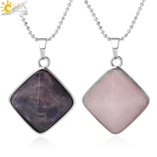 csja natural stones pyramid pendants square reiki purple crystal pink quartz necklaces for women men trendy healing jewelry g298, Silver
csja natural stones pyramid pendants square reiki purple crystal pink quartz necklaces for women men trendy healing jewelry g298, Silver