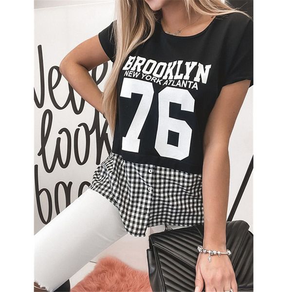 new arrivals fashion t shirt for women 76 printed stitching plaid t shirt female s-3xl, White
new arrivals fashion t shirt for women 76 printed stitching plaid t shirt female s-3xl, White