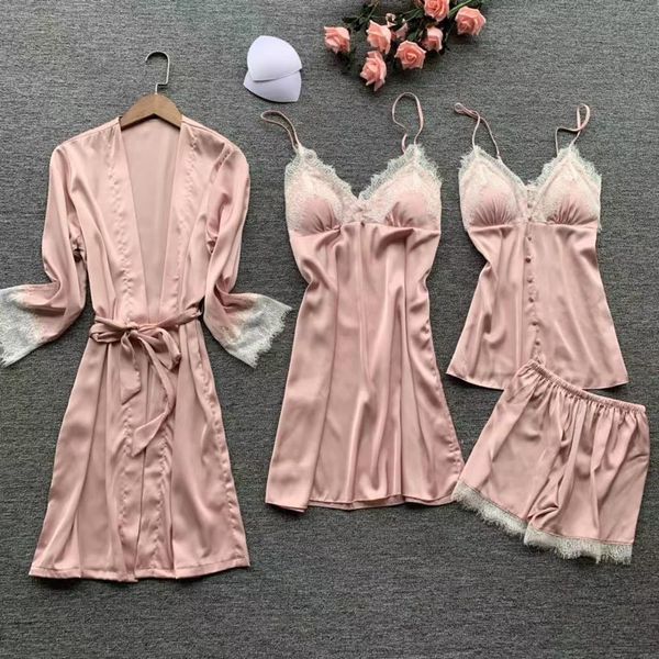 4 pieces pajamas sets women lace sleepwear robe faux silk pajamas nightwear sleeveless pyjamas robe & gowns indoor clothes, Black;red
4 pieces pajamas sets women lace sleepwear robe faux silk pajamas nightwear sleeveless pyjamas robe & gowns indoor clothes, Black;red