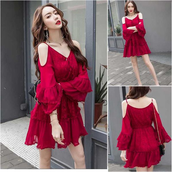 summer women dresses new off-shoulder chiffon sling dress elegant ladies club party red mini lace dress vestidos female 848, Black;gray
summer women dresses new off-shoulder chiffon sling dress elegant ladies club party red mini lace dress vestidos female 848, Black;gray
