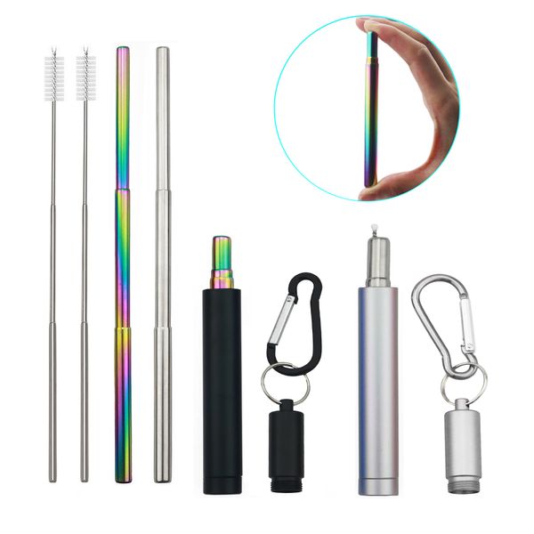 

portable collapsible straws 304 stainless steel folding straw set drinking telescopic metal reusable straw with case cleaner brush