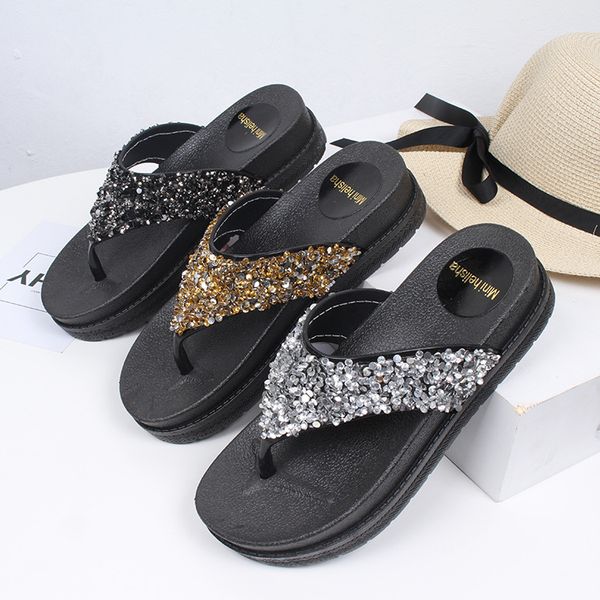 female summer new fashionable and comfortable flip-flops leisure versatile sequins thong, Black;grey
female summer new fashionable and comfortable flip-flops leisure versatile sequins thong, Black;grey