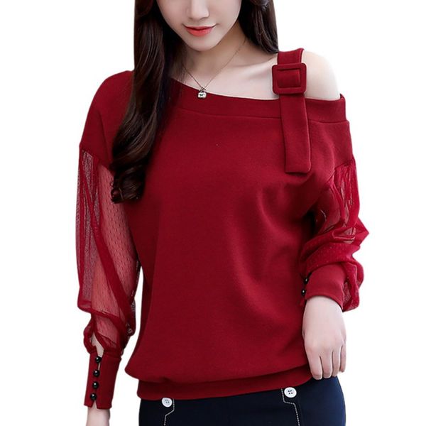 new autumn women lace splicing blouse solid color blouse skew collar hollow out long sleeves shirt female, White
new autumn women lace splicing blouse solid color blouse skew collar hollow out long sleeves shirt female, White