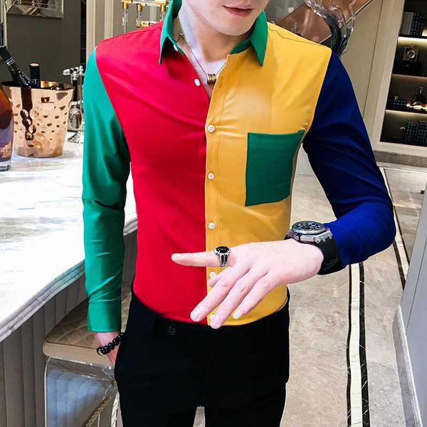 british style shirt men fashion 2020 patchwork color tuxedo shirt streetwear mens casual shirts slim fit front pocket blouse men, White;black
british style shirt men fashion 2020 patchwork color tuxedo shirt streetwear mens casual shirts slim fit front pocket blouse men, White;black