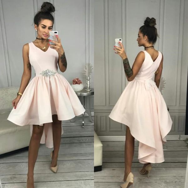 blush pink high low homecoming party dresses with crystal belt 2019 v-neck simple designer short prom formal cocktail gown, Blue;pink
blush pink high low homecoming party dresses with crystal belt 2019 v-neck simple designer short prom formal cocktail gown, Blue;pink