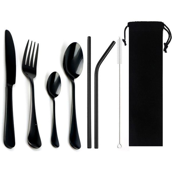 8-pcs black dinnerware with metal straw stainless steel colorful tableware steak knife fork teaspoon dinner cutlery set
8-pcs black dinnerware with metal straw stainless steel colorful tableware steak knife fork teaspoon dinner cutlery set