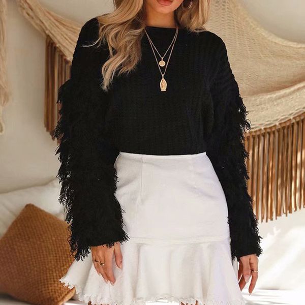 solid casual women sweaters 2019 autumn winter o neck knitwear sweater oversized tassel long sleeve pullovers women jumpers, White;black
solid casual women sweaters 2019 autumn winter o neck knitwear sweater oversized tassel long sleeve pullovers women jumpers, White;black