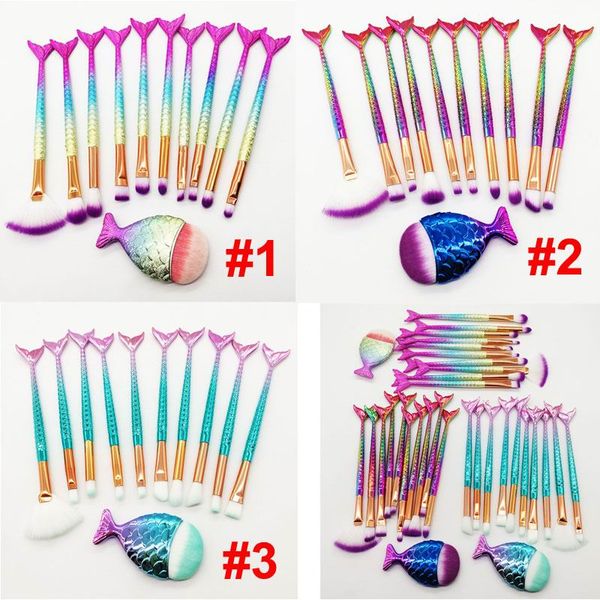 

beauty mermaid makeup brushes set eye shadow brush powder contour eyebrow foundation makeup brush 3d colored handle 11pcs kit cosmetics tool