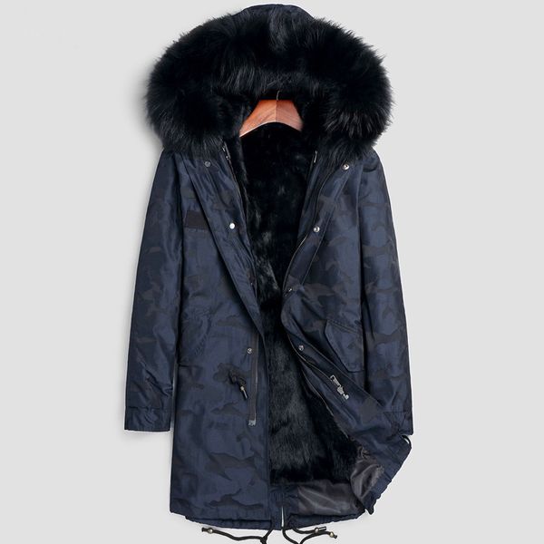 natural fur coats for men winter clothes long fur jackets 2019 outerwear overcoat outdoor overcoat thickening warm snow detachable, Black