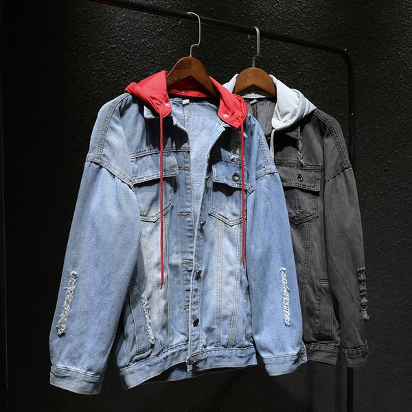 2019 new hooded denim jacket men's hip hop hole men's retro denim jacket street casual bomber harajuku fashion coat, Black;brown
2019 new hooded denim jacket men's hip hop hole men's retro denim jacket street casual bomber harajuku fashion coat, Black;brown