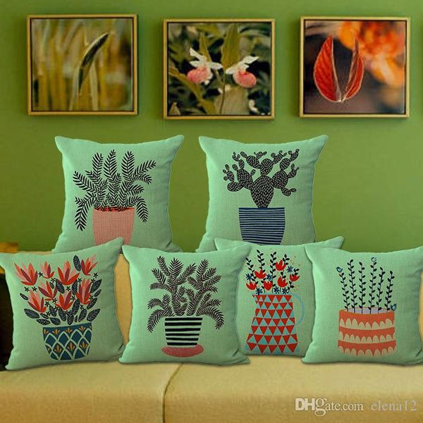 оптовая продажа зеленые комнатные растения печать хлопок белье наволочка главная комната прикроватные декоративные наволочки 45*45 см 240527