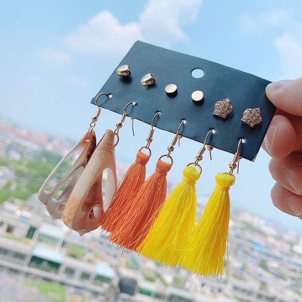 bohemian long shell earrings female popular tassel crown 6 pairs of a card earrings jewelry wholesale, Silver
bohemian long shell earrings female popular tassel crown 6 pairs of a card earrings jewelry wholesale, Silver