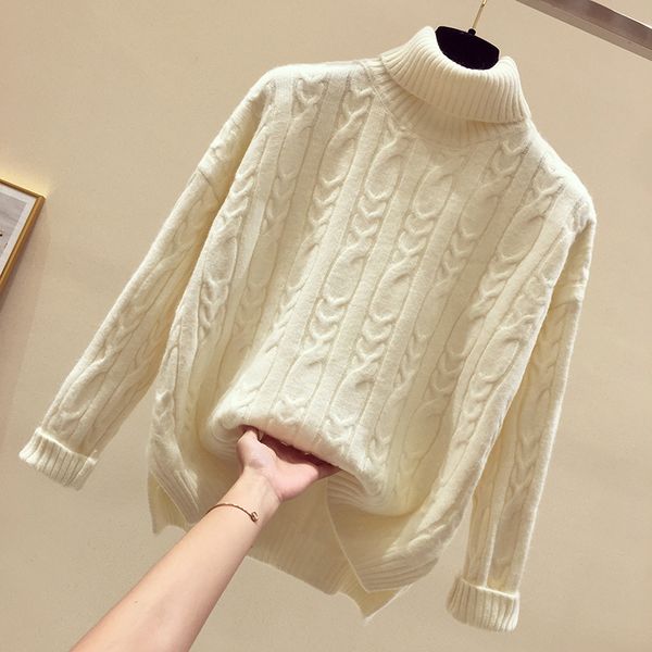 casual solid sweater woman 2019 loose turtleneck sweaters and pullovers winter side slit knitted warm ladies long sleeve, White;black
casual solid sweater woman 2019 loose turtleneck sweaters and pullovers winter side slit knitted warm ladies long sleeve, White;black