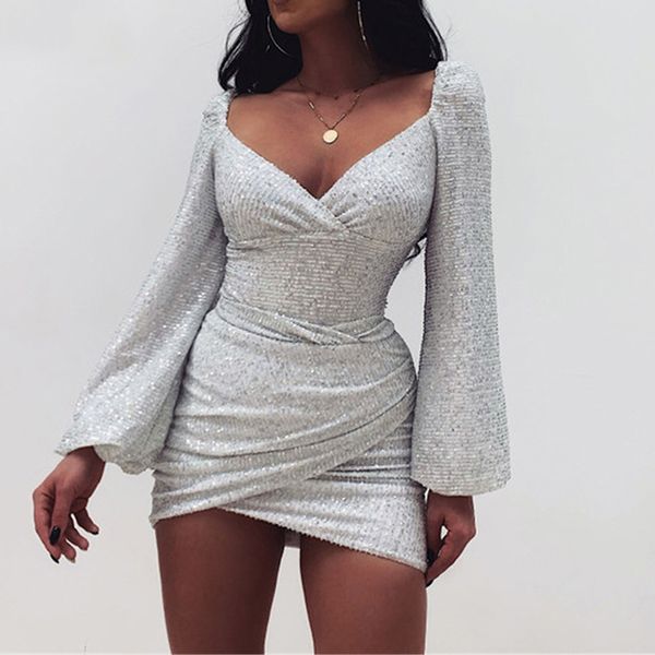 casual dresses 2021 spring glitter dress sequin shine mini puff long sleeve women v neck club vestidos for party night sj5313v, Black;gray
casual dresses 2021 spring glitter dress sequin shine mini puff long sleeve women v neck club vestidos for party night sj5313v, Black;gray