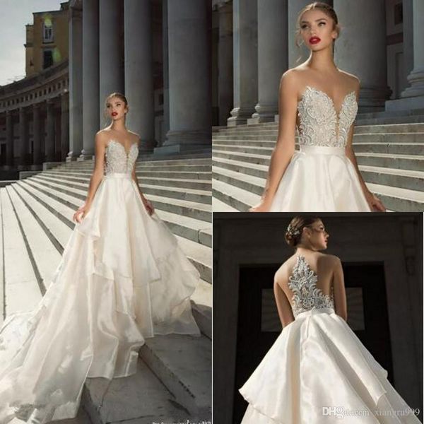 waishidress lace wedding dresses with detachable train sheer neckline applique ivory wedding gowns long bridal dress custom made, White
waishidress lace wedding dresses with detachable train sheer neckline applique ivory wedding gowns long bridal dress custom made, White