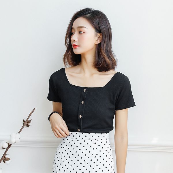 heliar buttons knitted square collar t-shirt women short sleeve summer yellow solid crop ladies tees women 2020 summer, White
heliar buttons knitted square collar t-shirt women short sleeve summer yellow solid crop ladies tees women 2020 summer, White