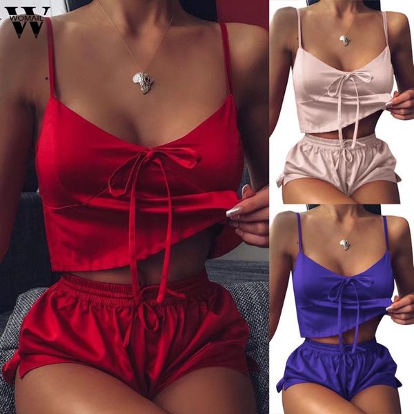 women's sleepwear womail pijamas mujer 2021 summer lingerie sleeveless satin silk lace up nightwear pajama set two piece para, Black;red
women's sleepwear womail pijamas mujer 2021 summer lingerie sleeveless satin silk lace up nightwear pajama set two piece para, Black;red