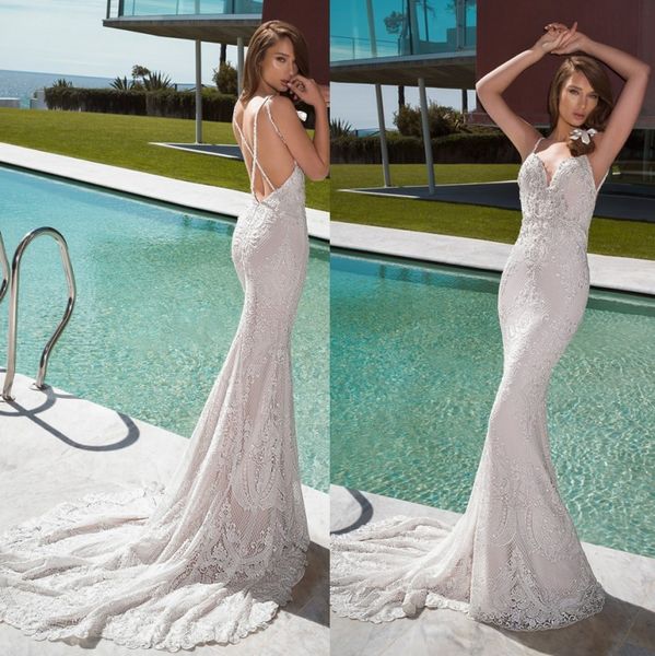 graceful mermaid lace backless wedding dresses spagetti straps bridal gowns trumpet sweep train beaded plus size robe de mariée, White
graceful mermaid lace backless wedding dresses spagetti straps bridal gowns trumpet sweep train beaded plus size robe de mariée, White