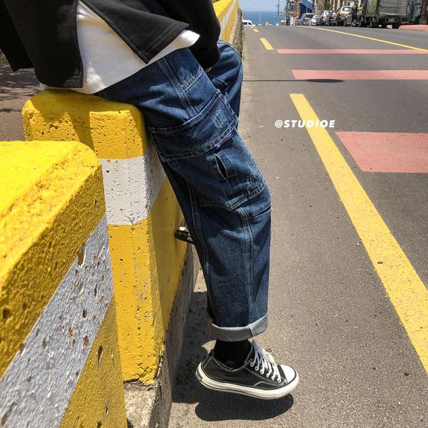 2019 autumn casual vintage style big pockets decorate work straight leg men baggy homme jeans wash loose cotton pants -2xl, Blue
2019 autumn casual vintage style big pockets decorate work straight leg men baggy homme jeans wash loose cotton pants -2xl, Blue
