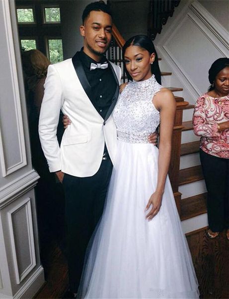 2019 high neck lace appliques white prom dresses beaded backless sleeveless beaded lace tulle a line evening party gowns junior, Black
2019 high neck lace appliques white prom dresses beaded backless sleeveless beaded lace tulle a line evening party gowns junior, Black