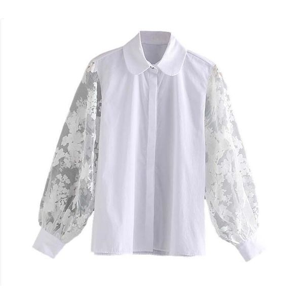 new women transparent organza sleeve patchwork casual white blouse female turn down collar shirts office chemise ls6198
new women transparent organza sleeve patchwork casual white blouse female turn down collar shirts office chemise ls6198
