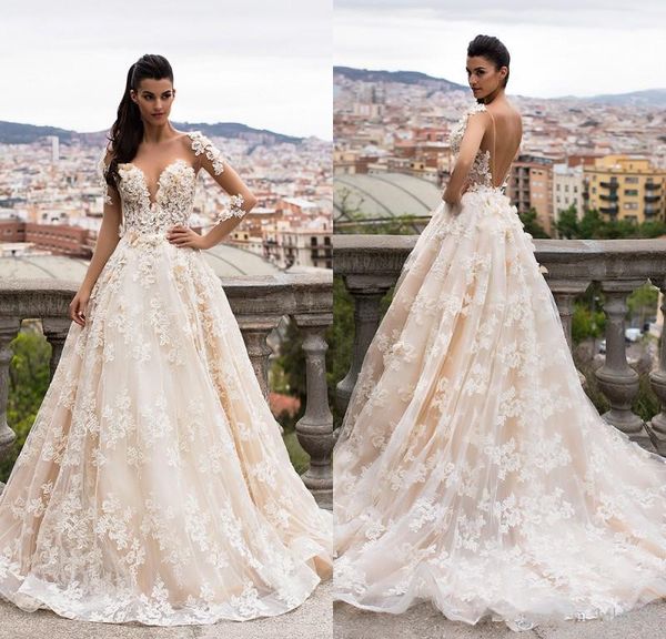 2019 milla nova bridal sheer long sleeves full lace a-ling wedding dresses illusion neck floor length backless wedding dress custom, White
2019 milla nova bridal sheer long sleeves full lace a-ling wedding dresses illusion neck floor length backless wedding dress custom, White