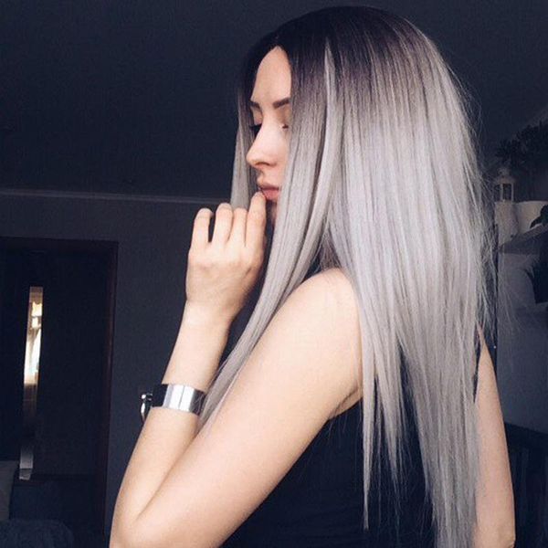 24" fashion straight long hair wig black gery gradient perfect cosplay wigs synthetic full wig ombre mixed color hair style for white w
24" fashion straight long hair wig black gery gradient perfect cosplay wigs synthetic full wig ombre mixed color hair style for white w