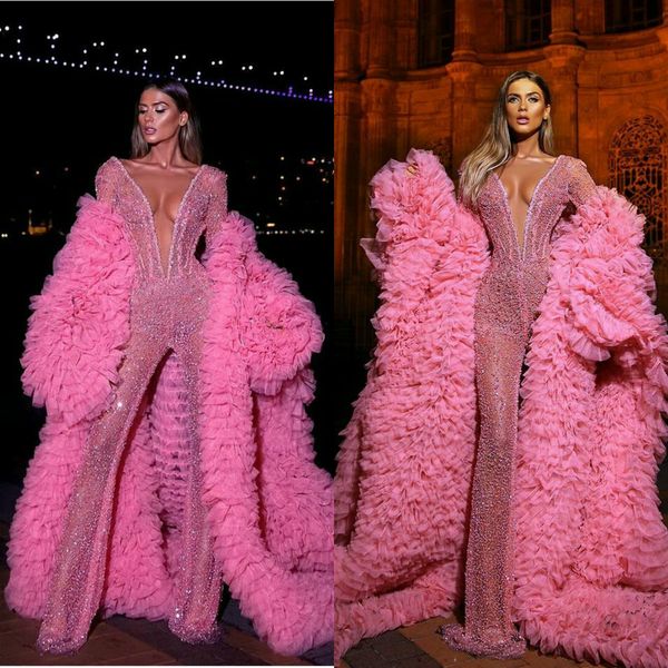 women jumpsuits evening dresses deep v neck lace sequins long sleeve illusion prom dress with gorgeous skirts wrap red carpet gowns, Black;red
women jumpsuits evening dresses deep v neck lace sequins long sleeve illusion prom dress with gorgeous skirts wrap red carpet gowns, Black;red