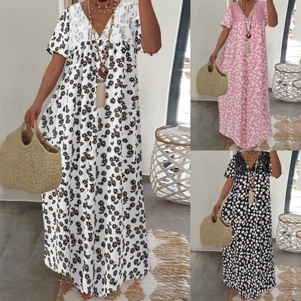 2020 bohemian short sleeve long dress celmia women summer v neck daisy print lace stitching loose maxi dresses casual sundress, Black;gray
2020 bohemian short sleeve long dress celmia women summer v neck daisy print lace stitching loose maxi dresses casual sundress, Black;gray