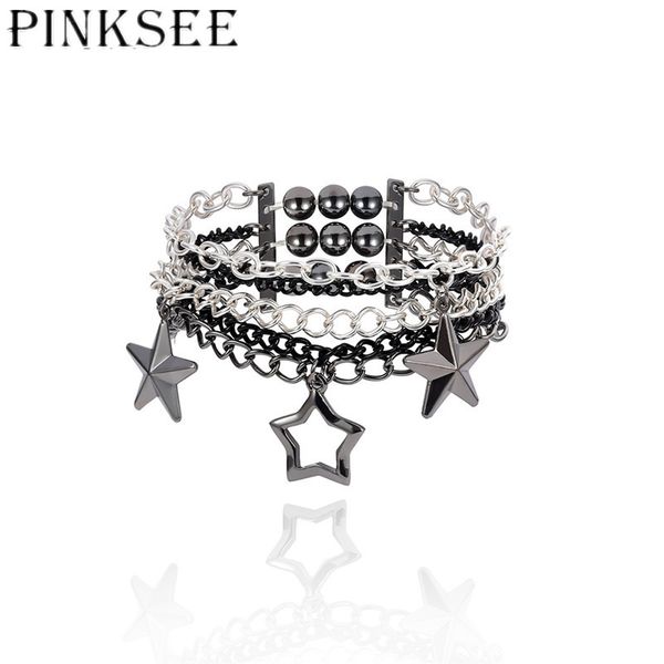 pinksee 2019 retro fashion pentagram metal hollow link chain charm hip-hop wristband bracelet geometric jewelry gifts, Black
pinksee 2019 retro fashion pentagram metal hollow link chain charm hip-hop wristband bracelet geometric jewelry gifts, Black
