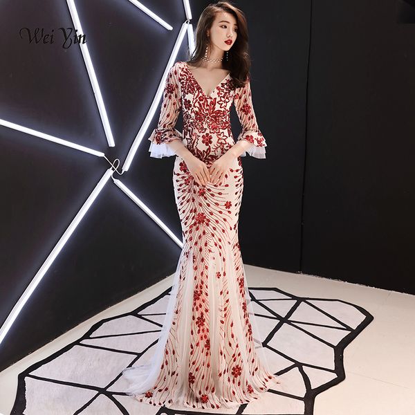 weiyin 2019 v neck mermaid evening gown half sleeves red and white sequins long evening dresses wy1110, White;black
weiyin 2019 v neck mermaid evening gown half sleeves red and white sequins long evening dresses wy1110, White;black
