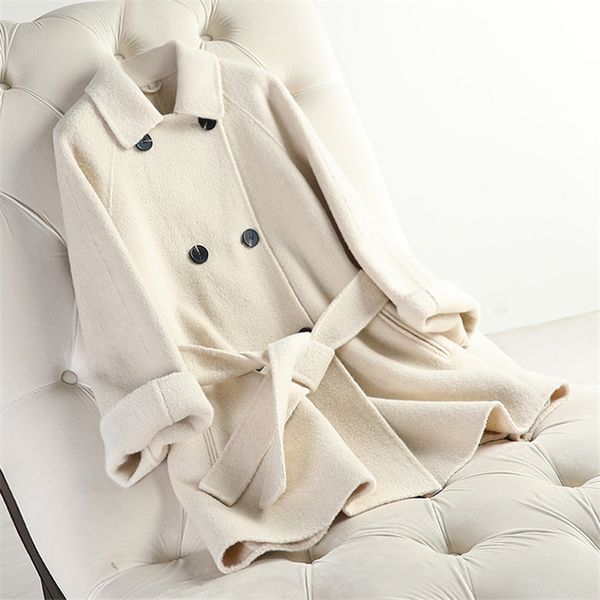 2019 winter autumn women long cashmere double-sided wool coat korean double-breasted office ladies woolen coat belt outerwear, Black
2019 winter autumn women long cashmere double-sided wool coat korean double-breasted office ladies woolen coat belt outerwear, Black