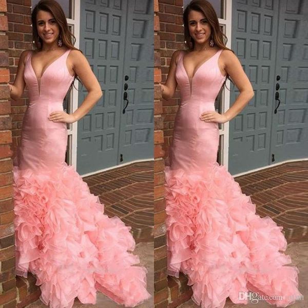 pink organza ruffles mermaid prom dresses 2019 deep v neck evening gowns cocktail formal party gowns, Black
pink organza ruffles mermaid prom dresses 2019 deep v neck evening gowns cocktail formal party gowns, Black
