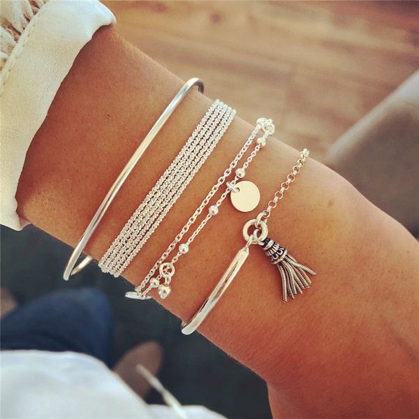 4pcs/set gold silver circle tassel charm bracelets set for women bohemian vintage bracelet cuff bangle female fashion jewelry zl, Golden;silver
4pcs/set gold silver circle tassel charm bracelets set for women bohemian vintage bracelet cuff bangle female fashion jewelry zl, Golden;silver