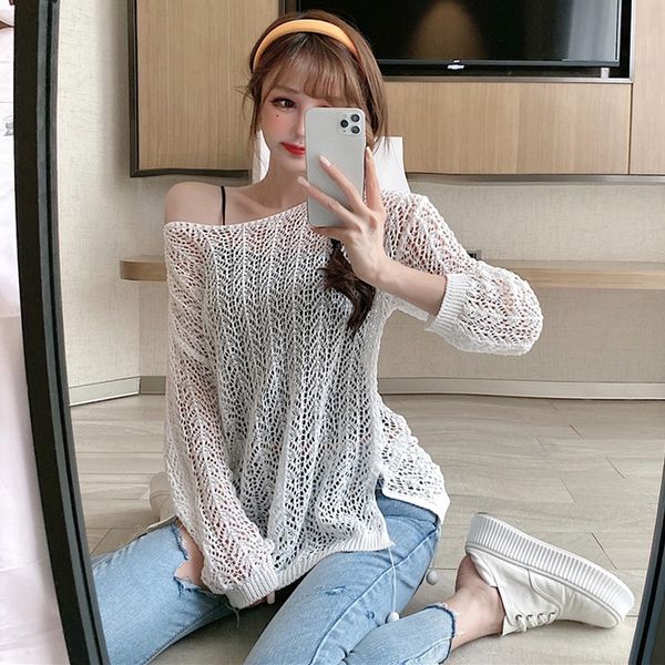 design sense minority knitted sweater womens summer 2020 thin western style blouse long sleeve sunscreen pullover slimming top, White
design sense minority knitted sweater womens summer 2020 thin western style blouse long sleeve sunscreen pullover slimming top, White