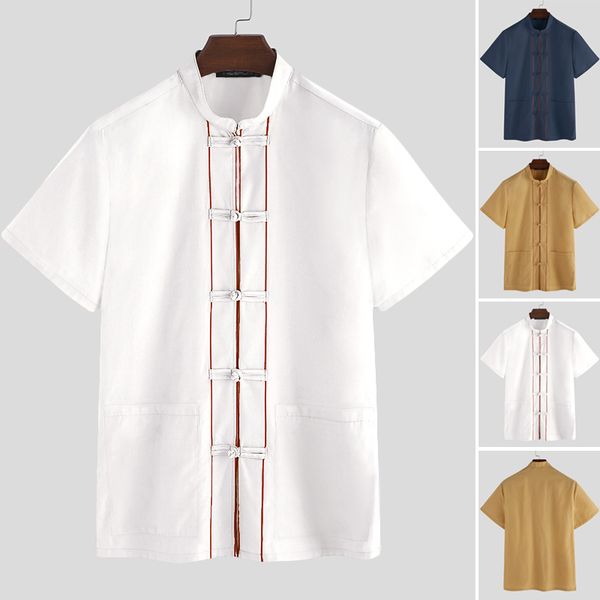 2020 summer men button blouse man solid color ethnic kungfu stand collar shout sleeve chinese style shirts vintage camisa, White;black
2020 summer men button blouse man solid color ethnic kungfu stand collar shout sleeve chinese style shirts vintage camisa, White;black