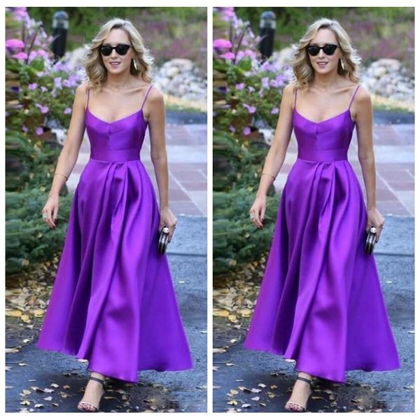 2021 spaghetti a-line ankle length short prom dresses pleated formal custom special occasion party gowns women party gowns vestidos, Black