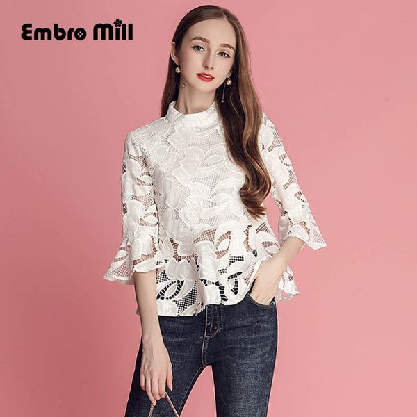 women's blouse shirt spring runway new retro bell sleeve embroidery water soluble hollow wild lace shirt ladies s-xl, White
women's blouse shirt spring runway new retro bell sleeve embroidery water soluble hollow wild lace shirt ladies s-xl, White