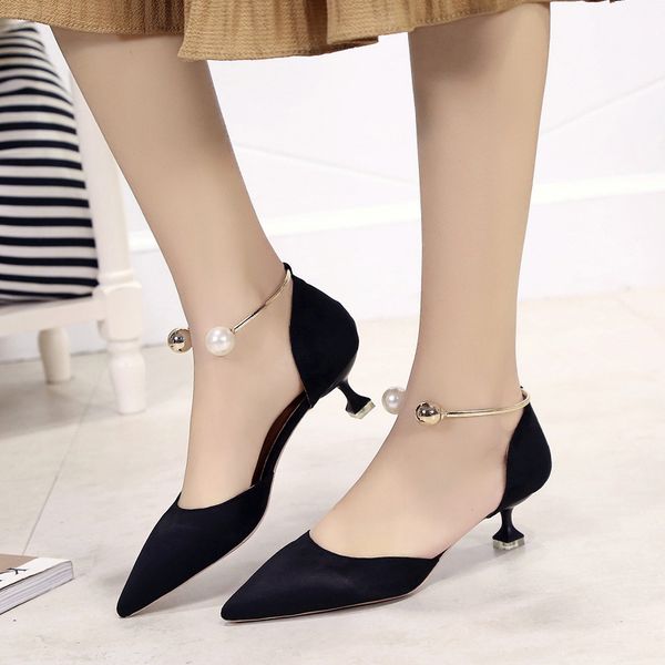 pink high heel women with 2019 summer new wild cat with hollow pearl foot ring pointed stiletto shoes, Black
pink high heel women with 2019 summer new wild cat with hollow pearl foot ring pointed stiletto shoes, Black