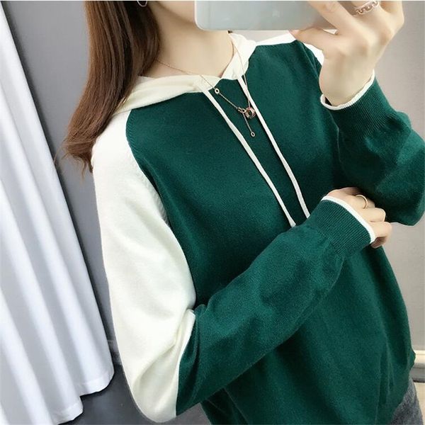 women's hoodie sweater 2019 early autumn stitching solid color long-sleeved casual sweater head loose bottom coat, White;black
women's hoodie sweater 2019 early autumn stitching solid color long-sleeved casual sweater head loose bottom coat, White;black