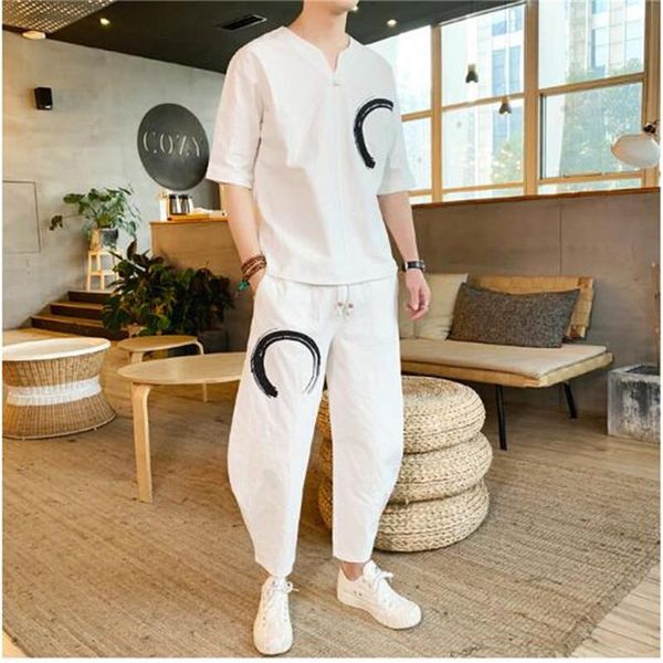 spring trousers cotton and linen embroidery large size seven-point sleeve t-shirt suit male tide, Gray
spring trousers cotton and linen embroidery large size seven-point sleeve t-shirt suit male tide, Gray