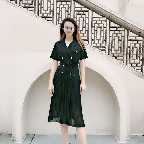 casual dresses ladies short sleeve lapel double breasted lace up chiffon french style knee length qualities slim female pleated, Black;gray
casual dresses ladies short sleeve lapel double breasted lace up chiffon french style knee length qualities slim female pleated, Black;gray
