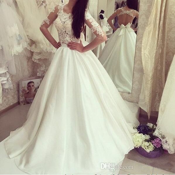 elegant lace appliques a line wedding dresses with illusion long sleeves sheer neck sweep train bridal gowns custom made plus size, White
elegant lace appliques a line wedding dresses with illusion long sleeves sheer neck sweep train bridal gowns custom made plus size, White