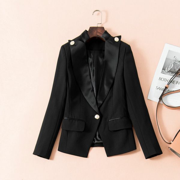 women one button black white blazer elegant solid color slim blazers office lady wear outerwear 2019 new, White;black
women one button black white blazer elegant solid color slim blazers office lady wear outerwear 2019 new, White;black