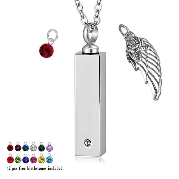 angel wing with 12 piece birthstone pendant charm bar memorial urn necklace cremation ashes jewelry keepsake (silver)
angel wing with 12 piece birthstone pendant charm bar memorial urn necklace cremation ashes jewelry keepsake (silver)