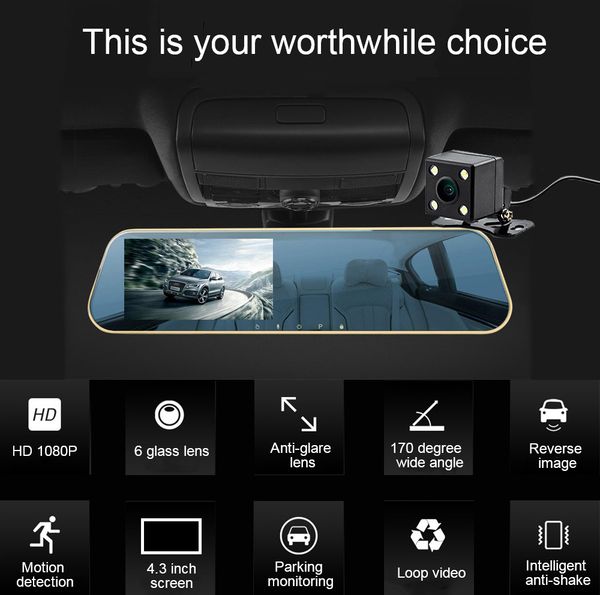 4.3" full hd 1080p dual lens dash cam 1080p car rearview mirror car dvr driving video recorder camera reverse image
4.3" full hd 1080p dual lens dash cam 1080p car rearview mirror car dvr driving video recorder camera reverse image