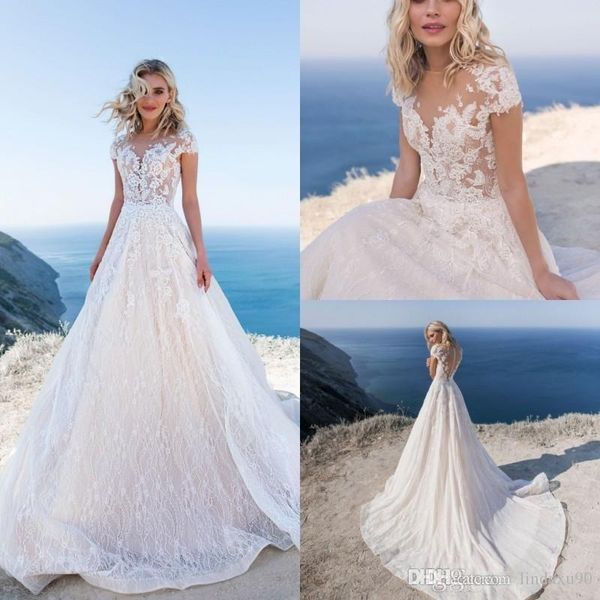 lace bohemian a line wedding dresses sheer neck short sleeves appliques beach boho wedding dress bridal gowns vestidos de novia, White
lace bohemian a line wedding dresses sheer neck short sleeves appliques beach boho wedding dress bridal gowns vestidos de novia, White