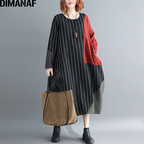 dimanaf women dress plus size large clothing autumn female lady vintage vestidos striped patchwork casual oversized loose black, Black;gray
dimanaf women dress plus size large clothing autumn female lady vintage vestidos striped patchwork casual oversized loose black, Black;gray