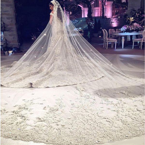 luxury three meters wedding veils with lace applique trim long cathedral length veils one layers custom made tulle beaded bridal veil, Black
luxury three meters wedding veils with lace applique trim long cathedral length veils one layers custom made tulle beaded bridal veil, Black