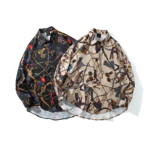 men's wear 2020 spring summer large shirt men's metal digital printing loose long sleeve men's shirt retro, White;black
men's wear 2020 spring summer large shirt men's metal digital printing loose long sleeve men's shirt retro, White;black